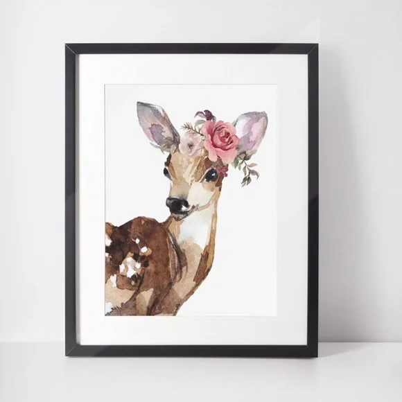 Wall Art Baby Deer Watercolor Illustration Print Poster UNFRAMED - Picture 2 of 9